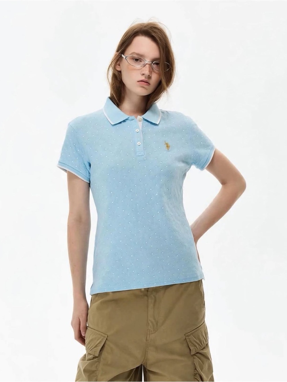 U.S. Polo Assn. Dot Print Pique Polo Shirt. Women's Blue Polka Dot Polo